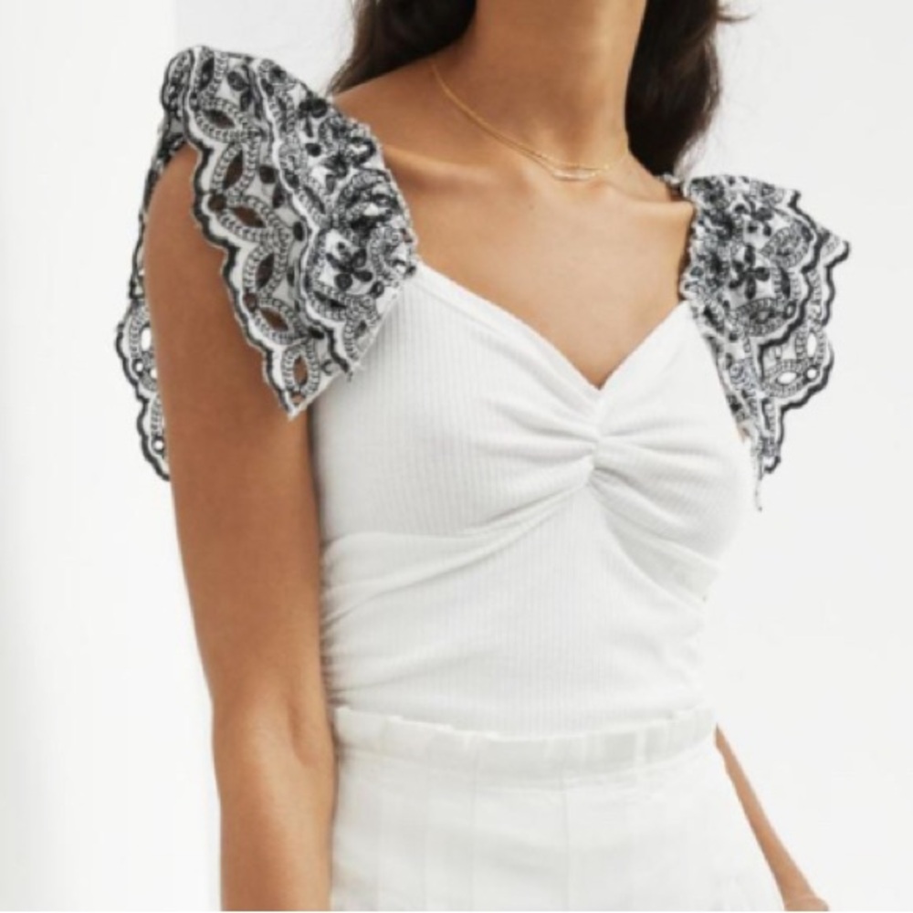 Anthropologie  Ruffle-Sleeve Eyelet Top - Size Medium
